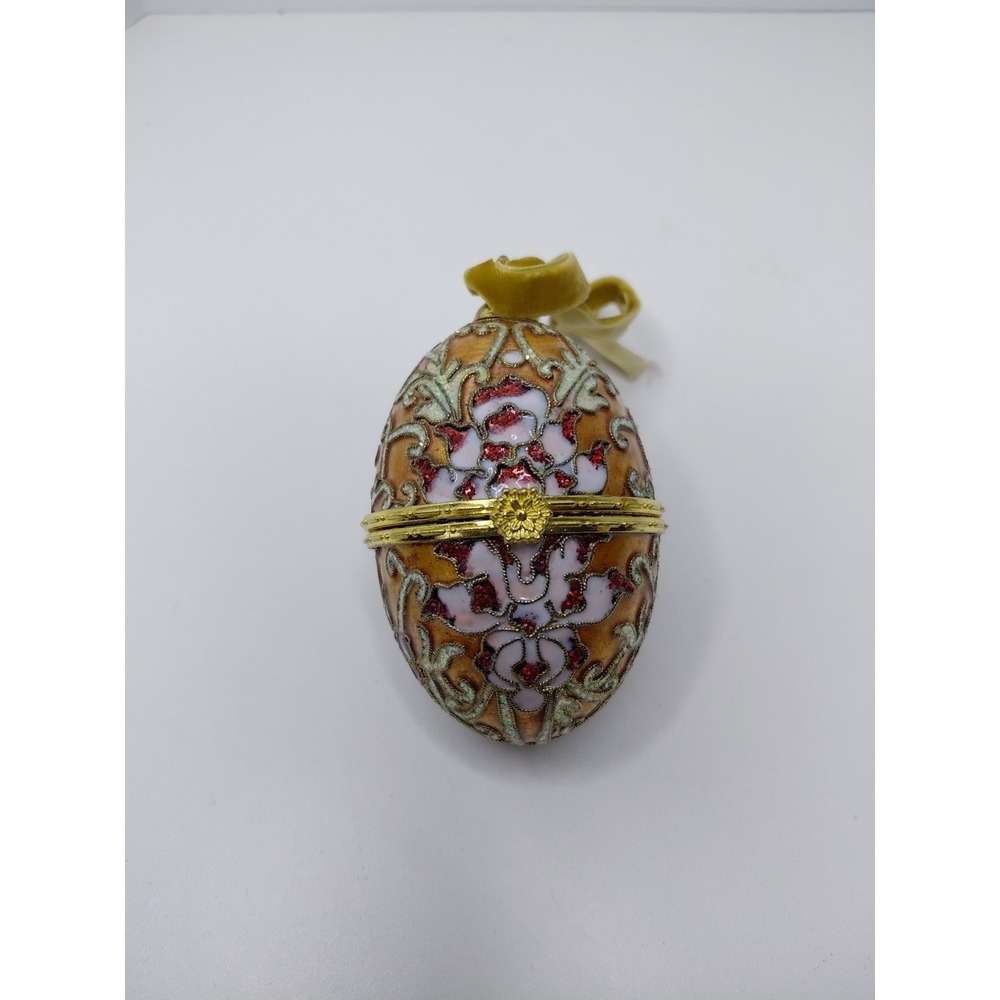 Vintage Cloisonné‎ Hinged Golden Jeweled Egg Box Ornament